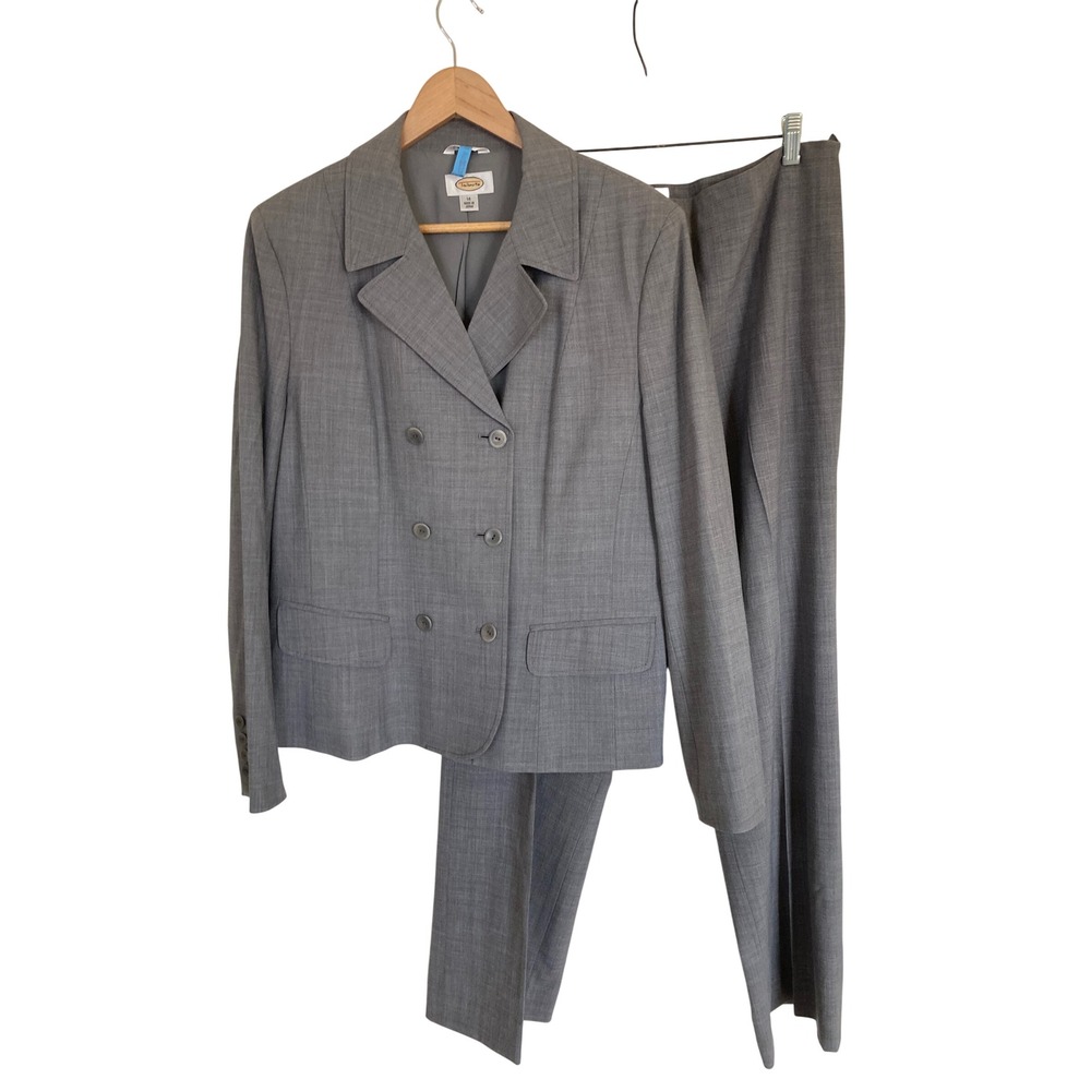 Talbots Gray Wool Blend Double Breasted Blazer and Pants Suit Set Size 14